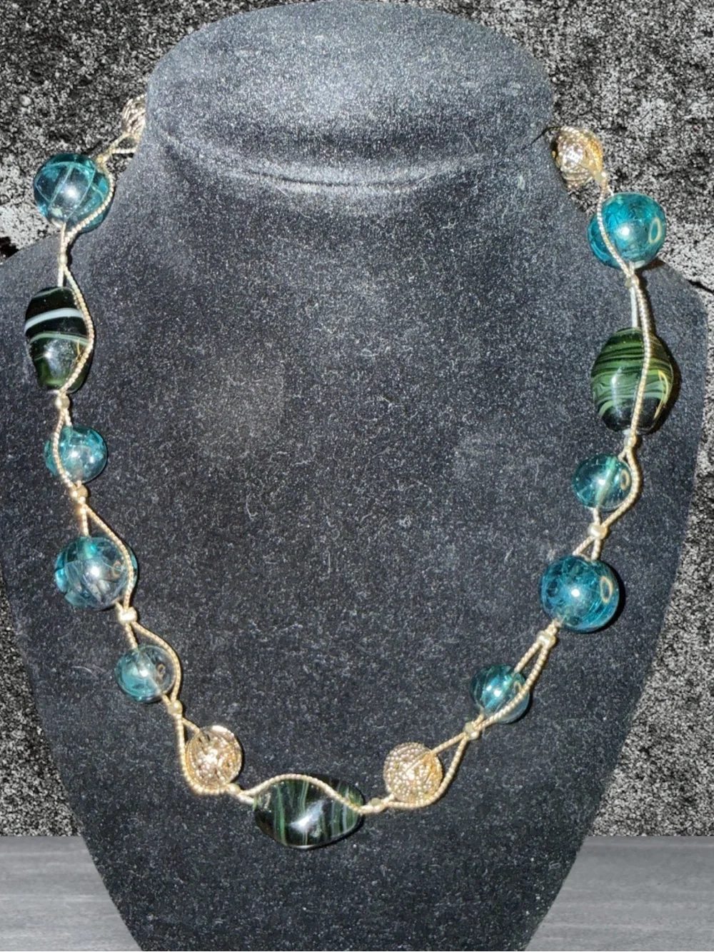 M. Haskell Gold Tone Green Beaded Necklace & Earrings Set